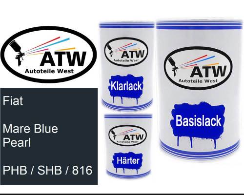 Fiat, Mare Blue Pearl, PHB / SHB / 816: 500ml Lackdose + 500ml Klarlack + 250ml Härter - Set, von ATW Autoteile West.